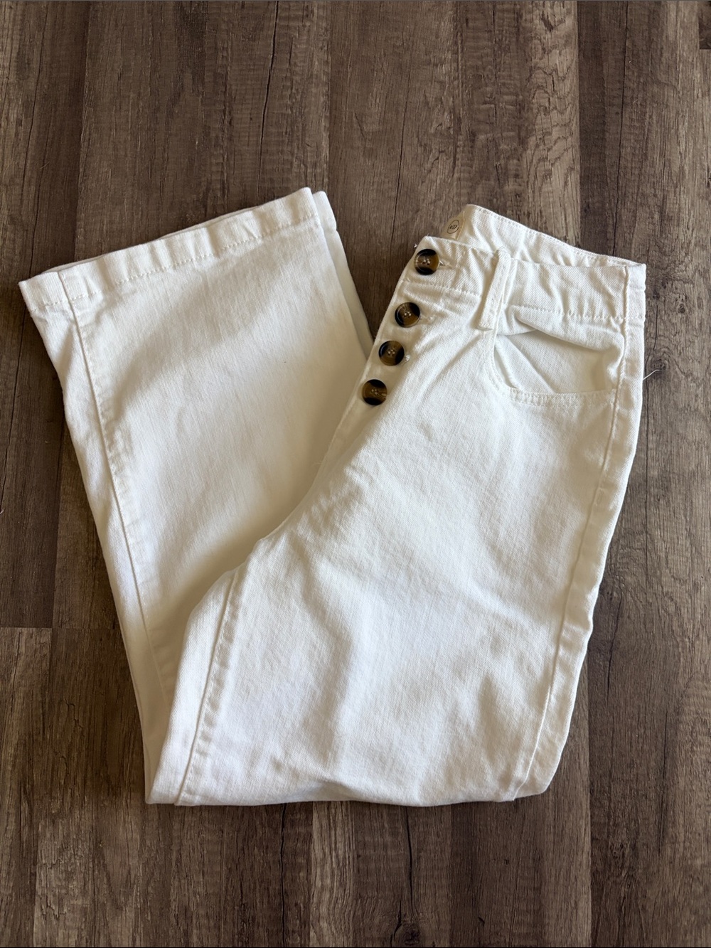 Oat New York White Wide Leg Jeans with Button Fly